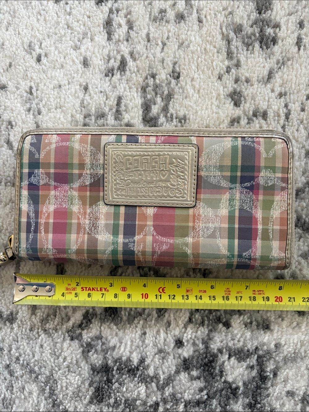Coach Y2K Multicolor Plaid Zip Wallet with Signature Patch